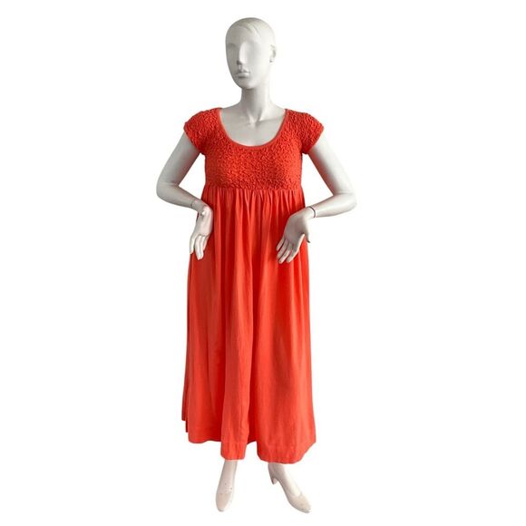 Free People All Eyes On You Smocked Midi Vibrant Orange Dress L - Picture 3 of 10